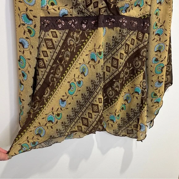 Brown Boho Y2K V-Neck Bell Sleeve Blouse M - Picture 8 of 14